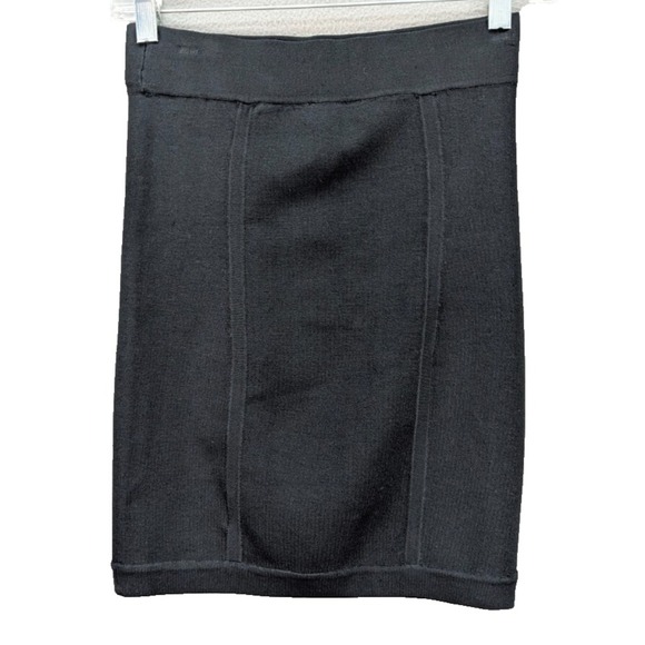 BEBE Mini Skirt Womens Size XS Bandage Bodycon Black Elastic Waist Rayon Stretch - Picture 2 of 14